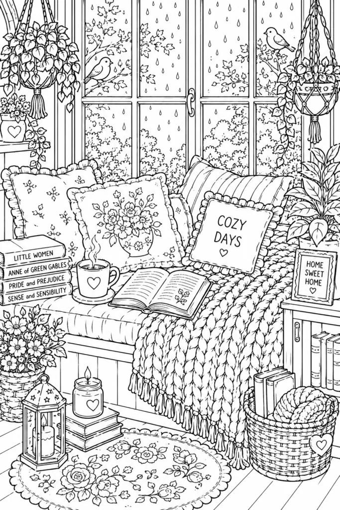 Cozy Design 5 - Cozy Coloring Pages Free Printable for Adults - Relax