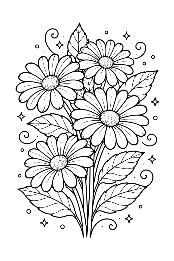 Daisy bouquet design - Daisy Flowers Coloring Pages Free Printable - Beautiful