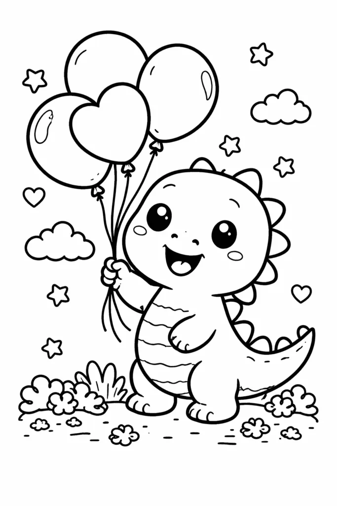 Dinosaur balloons stars - Cute Dinosaur Coloring Pages Free Printable - Pack