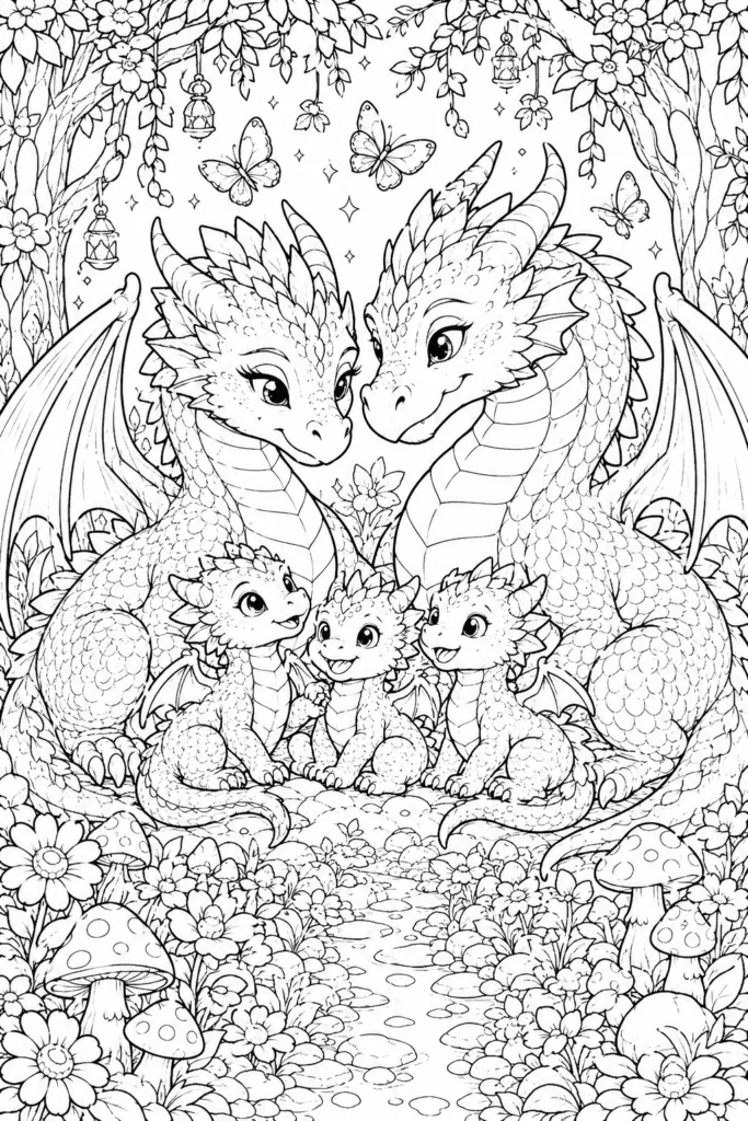 Dragon Design 6 - Dragon Coloring Pages Free Printable for Kids & Adults