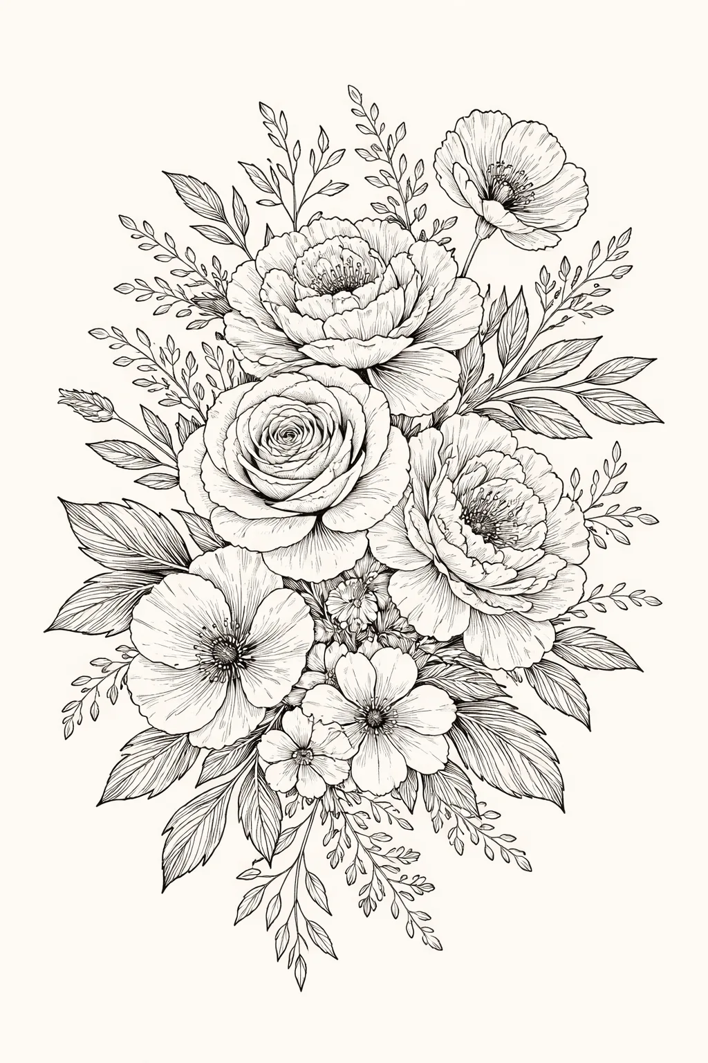 Elegant floral arrangement line art - Aesthetic Wallpapers for Mobile - Cute iPhone