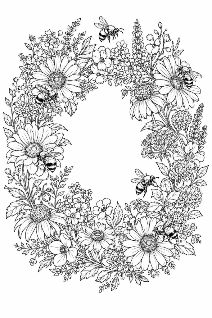 Floral wreath Design 1 - Floral Wreath Coloring Pages Free Printable - Beautiful