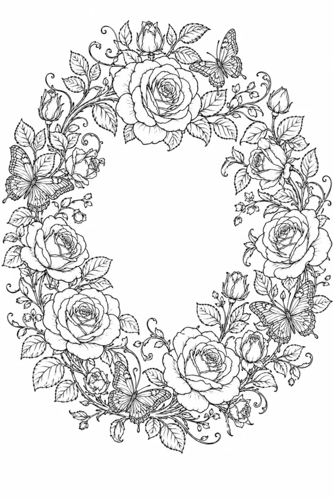 Floral wreath Design 11 - Floral Wreath Coloring Pages Free Printable - Beautiful