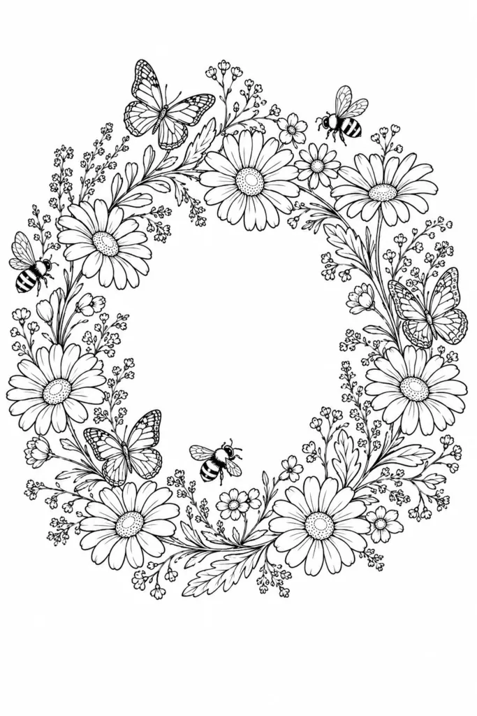 Floral wreath Design 12 - Floral Wreath Coloring Pages Free Printable - Beautiful
