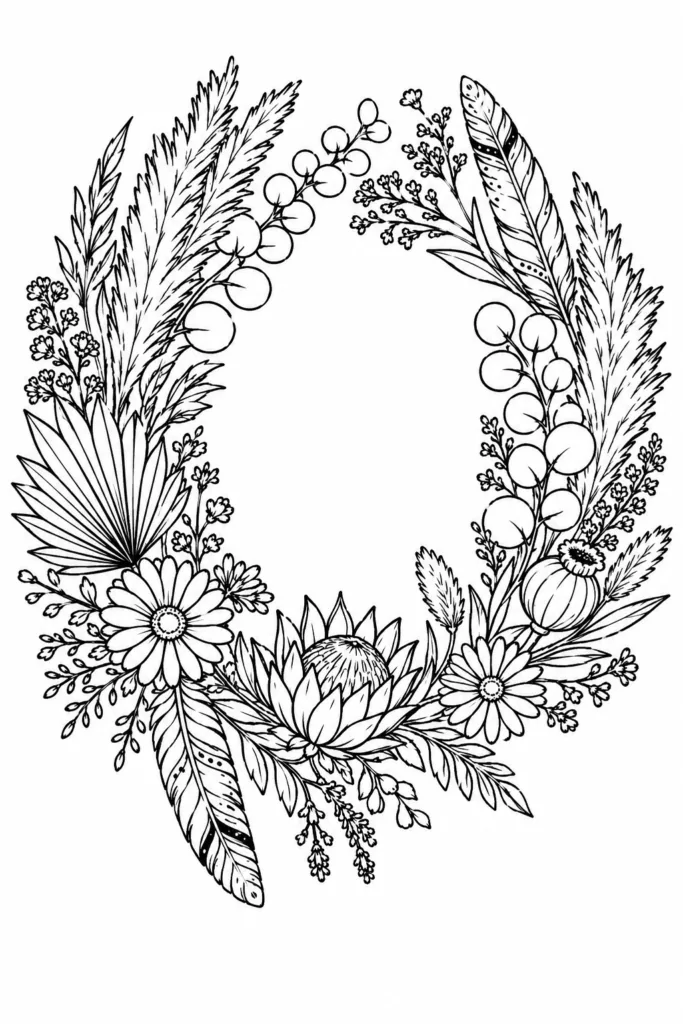 Floral wreath Design 16 - Floral Wreath Coloring Pages Free Printable - Beautiful