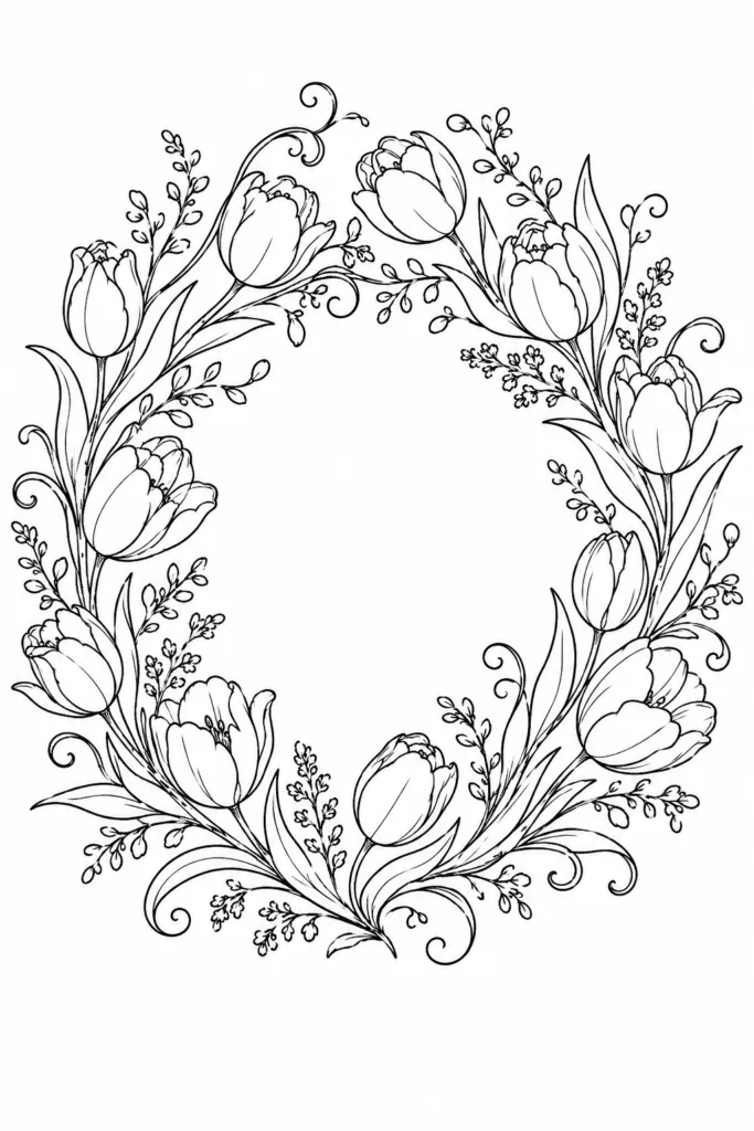 Floral wreath Design 17 - Floral Wreath Coloring Pages Free Printable - Beautiful