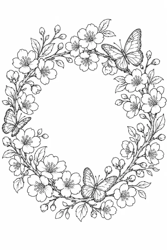 Floral wreath Design 19 - Floral Wreath Coloring Pages Free Printable - Beautiful