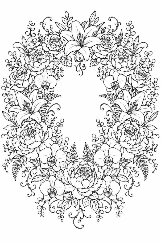 Floral wreath Design 2 - Floral Wreath Coloring Pages Free Printable - Beautiful