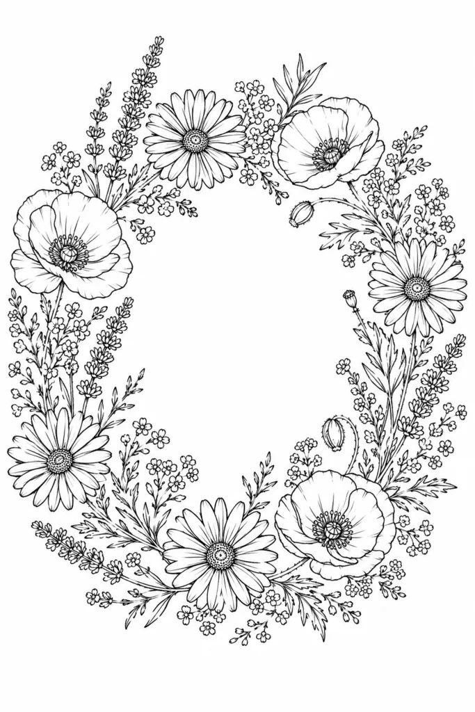 Floral wreath Design 20 - Floral Wreath Coloring Pages Free Printable - Beautiful