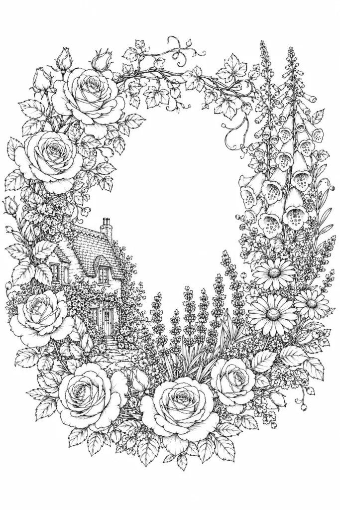 Floral wreath Design 3 - Floral Wreath Coloring Pages Free Printable - Beautiful