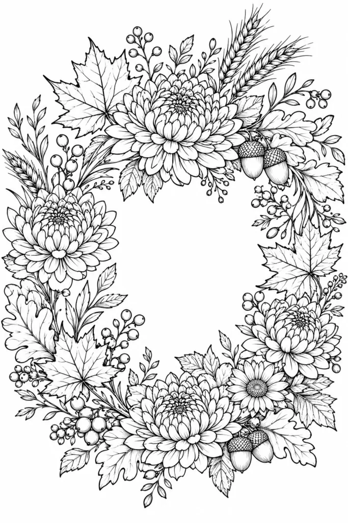 Floral wreath Design 6 - Floral Wreath Coloring Pages Free Printable - Beautiful