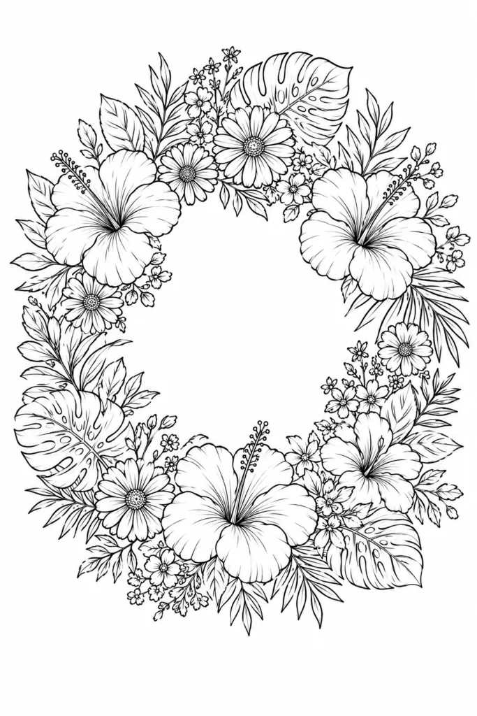 Floral wreath Design 8 - Floral Wreath Coloring Pages Free Printable - Beautiful