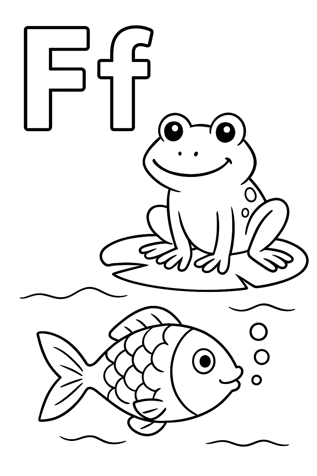 Frog fish letter - Free Printable Alphabet Coloring Pages/Book with Pictures (Ultimate Guide for Kids & Parents!)