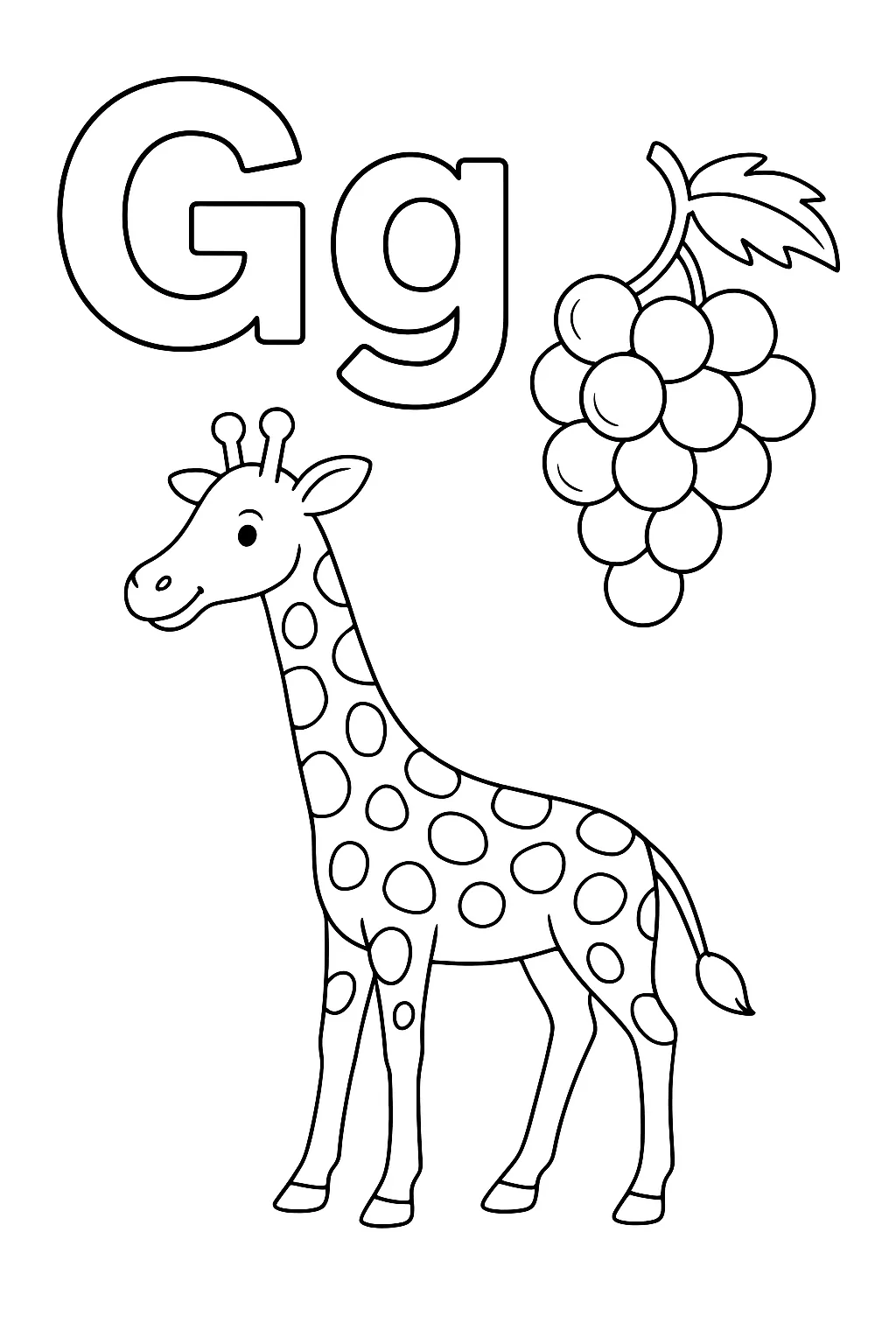 Giraffe grapes - Free Printable Alphabet Coloring Pages/Book with Pictures (Ultimate Guide for Kids & Parents!)