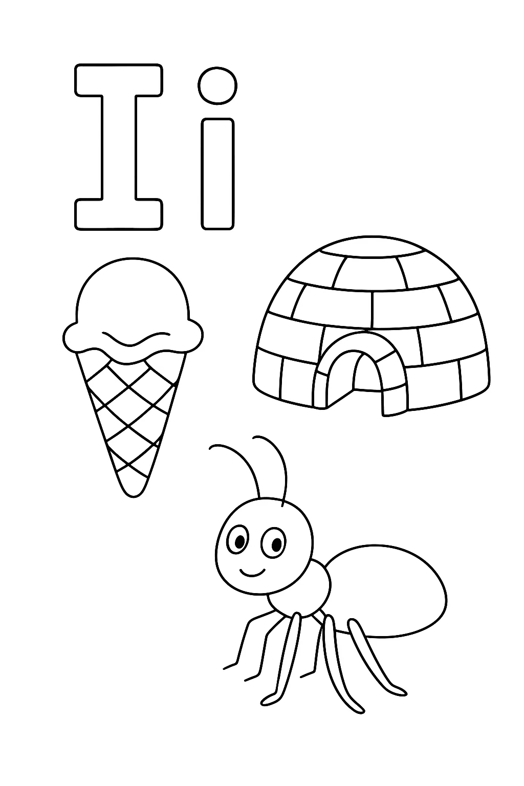 Ice cream igloo insect - Free Printable Alphabet Coloring Pages/Book with Pictures (Ultimate Guide for Kids & Parents!)