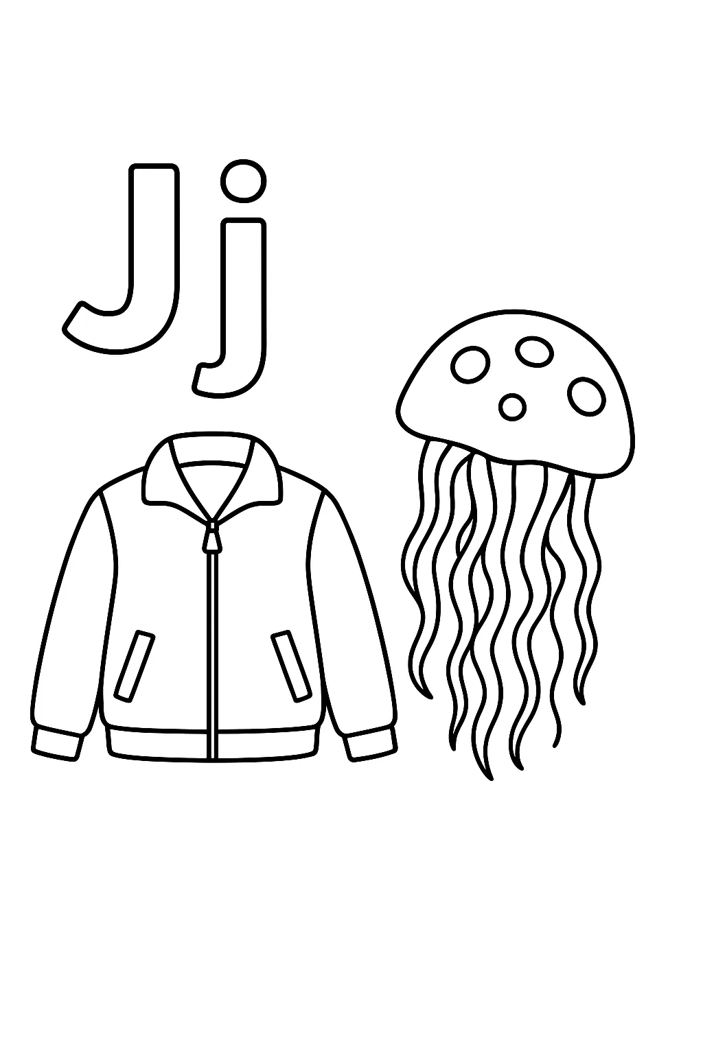 Jacket jellyfish - Free Printable Alphabet Coloring Pages/Book with Pictures (Ultimate Guide for Kids & Parents!)