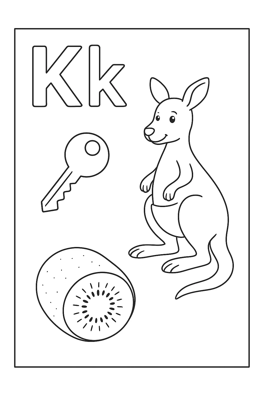 Kangaroo key kiwi - Free Printable Alphabet Coloring Pages/Book with Pictures (Ultimate Guide for Kids & Parents!)