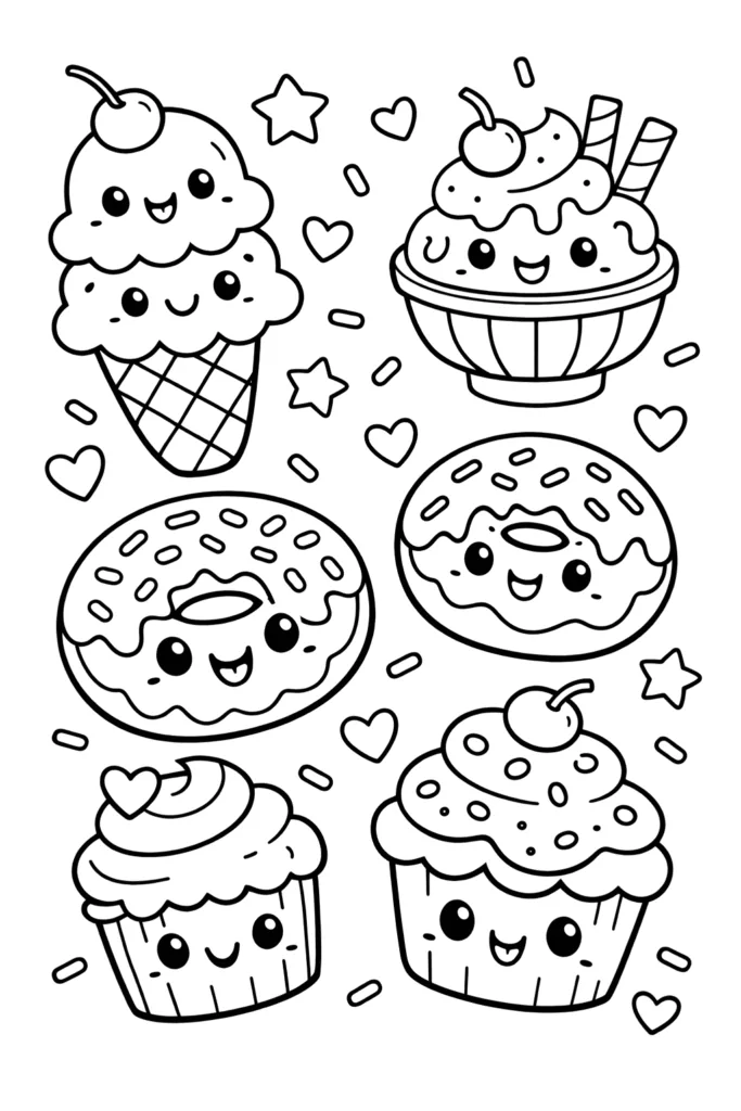 Kawaii sweets smiles sprinkles - Dessert Coloring Pages Free Printable