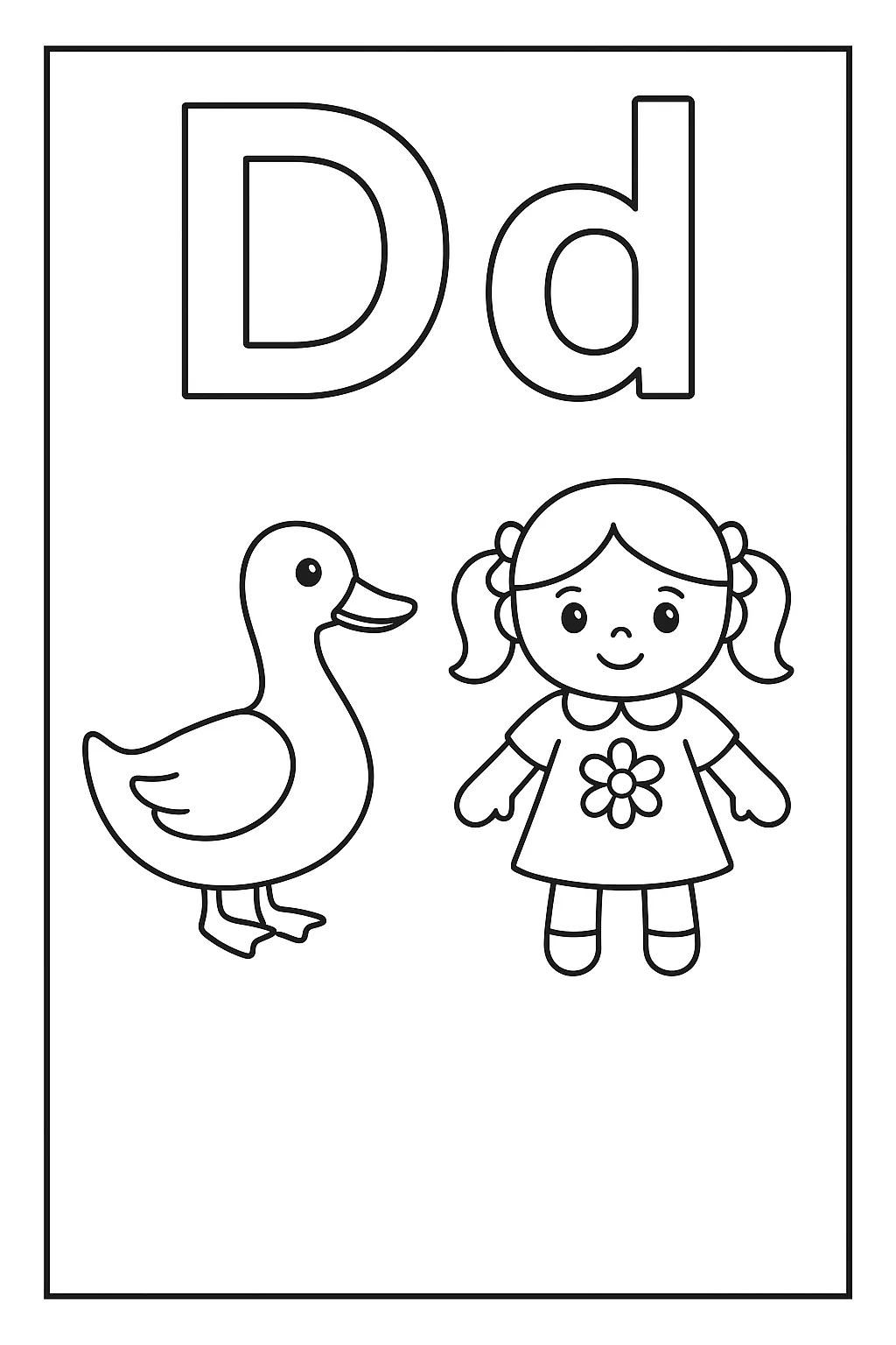 Letter with duck doll - Free Printable Alphabet Coloring Pages/Book with Pictures (Ultimate Guide for Kids & Parents!)