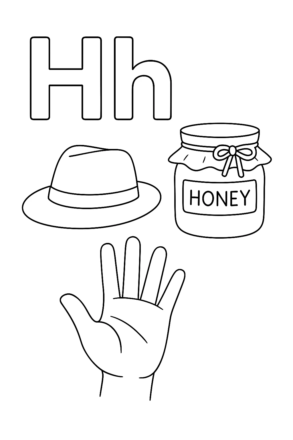Letter with hat honey - Free Printable Alphabet Coloring Pages/Book with Pictures (Ultimate Guide for Kids & Parents!)