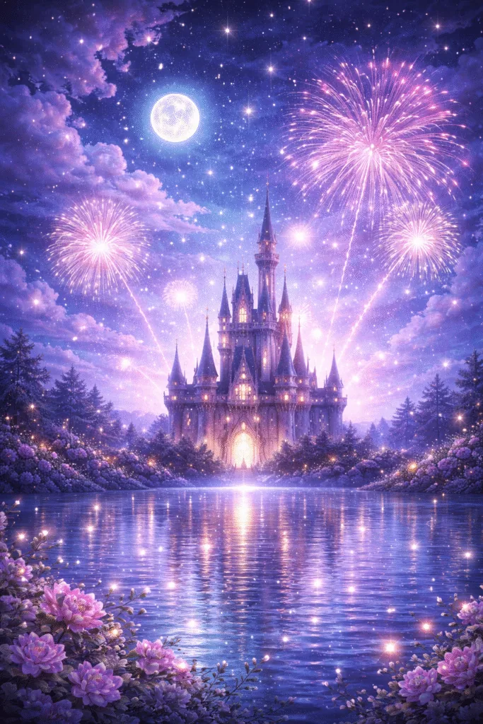 Magical castle under starry sky - Cute Disney Wallpapers for Mobile - Dreamy Aesthetic
