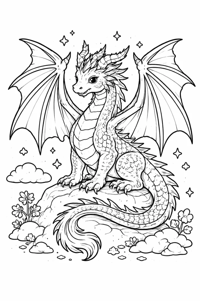 Majestic dragon fantasy landscape - Fantasy Dragon Coloring Pages Free Printable for Kids