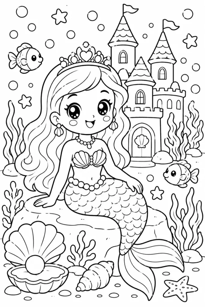 Mermaid Design 1 - Mermaid Coloring Pages Free Printable for Kids & Adults