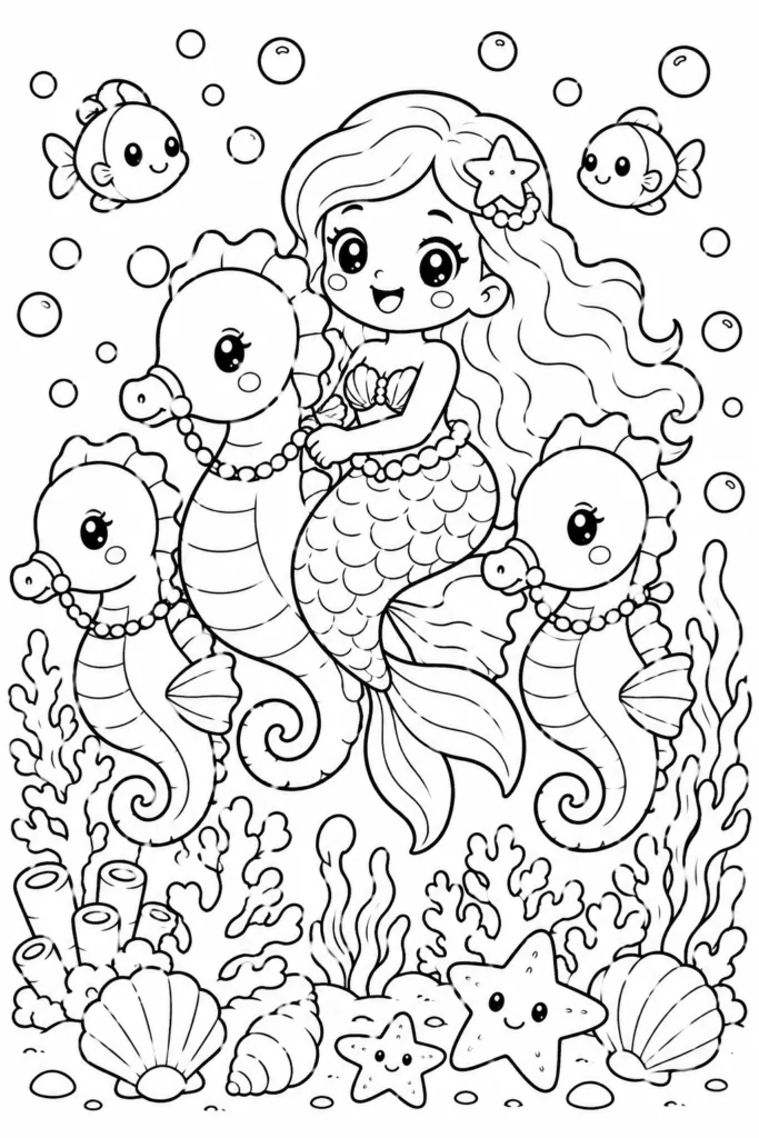 Mermaid Design 10 - Mermaid Coloring Pages Free Printable for Kids & Adults