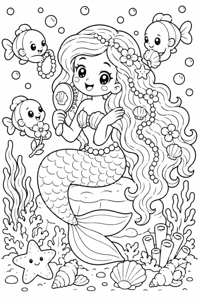 Mermaid Design 11 - Mermaid Coloring Pages Free Printable for Kids & Adults
