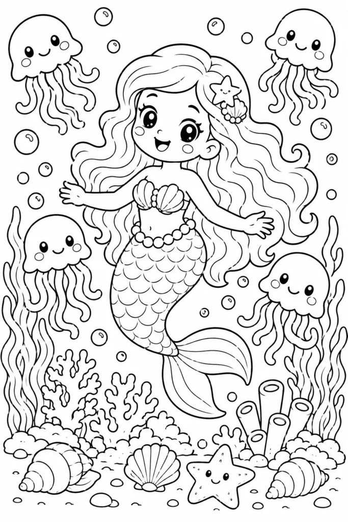 Mermaid Design 13 - Mermaid Coloring Pages Free Printable for Kids & Adults