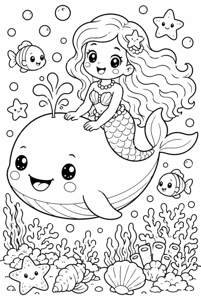 Mermaid Design 14 - Mermaid Coloring Pages Free Printable for Kids & Adults