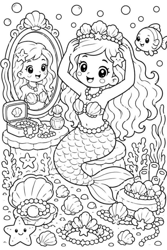 Mermaid Design 15 - Mermaid Coloring Pages Free Printable for Kids & Adults