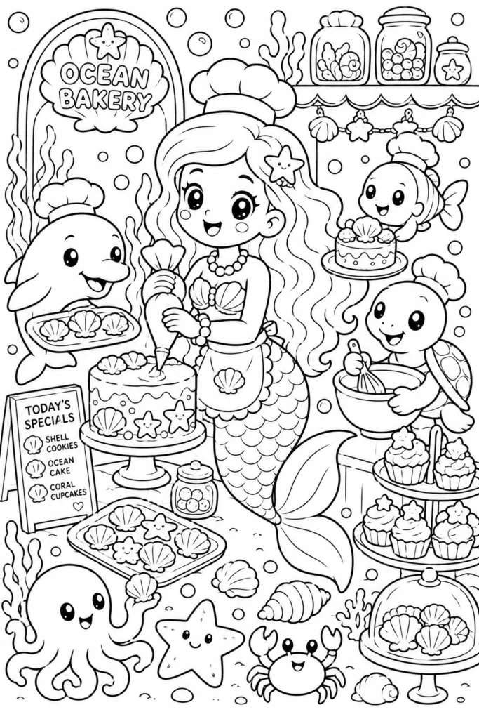 Mermaid Design 16 - Mermaid Coloring Pages Free Printable for Kids & Adults