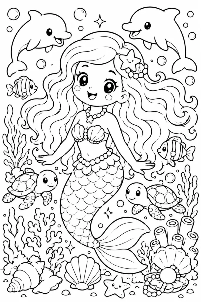 Mermaid Design 18 - Mermaid Coloring Pages Free Printable for Kids & Adults