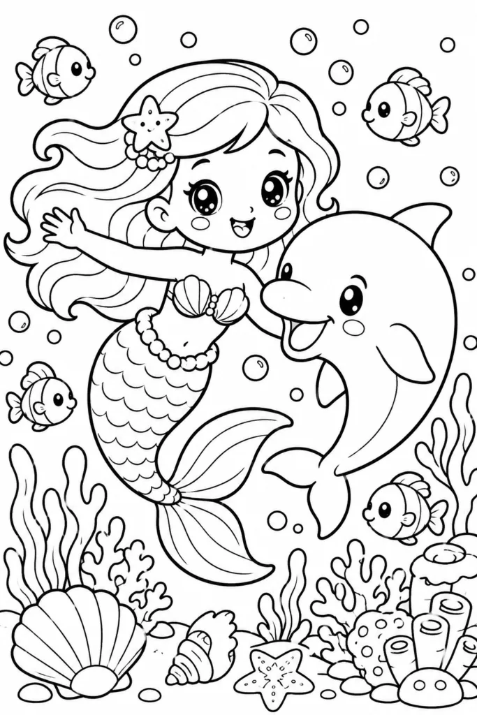 Mermaid Design 2 - Mermaid Coloring Pages Free Printable for Kids & Adults