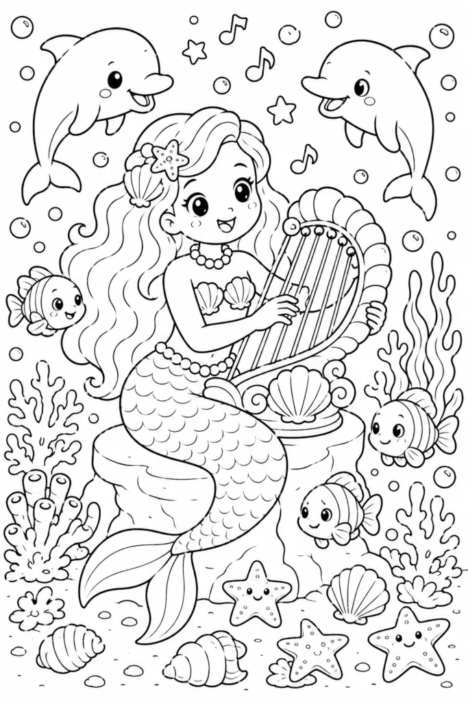 Mermaid Design 21 - Mermaid Coloring Pages Free Printable for Kids & Adults