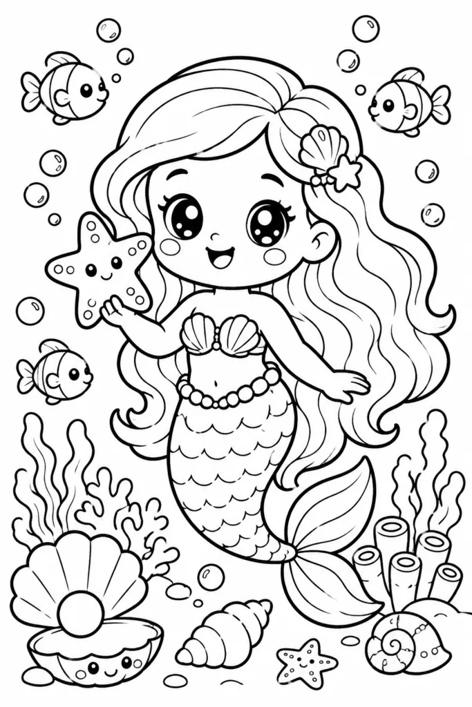 Mermaid Design 3 - Mermaid Coloring Pages Free Printable for Kids & Adults