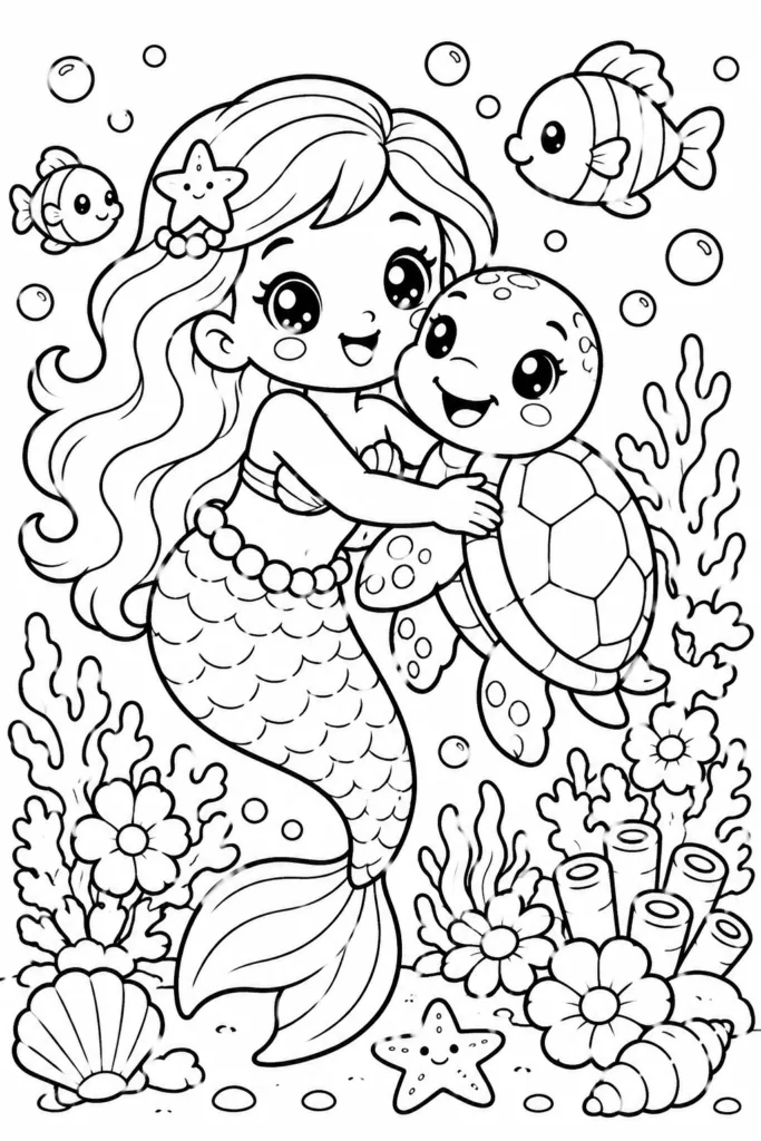 Mermaid Design 4 - Mermaid Coloring Pages Free Printable for Kids & Adults