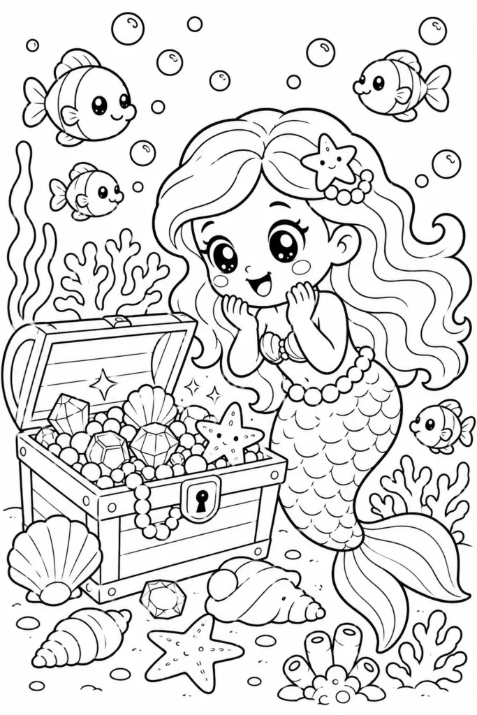 Mermaid Design 5 - Mermaid Coloring Pages Free Printable for Kids & Adults