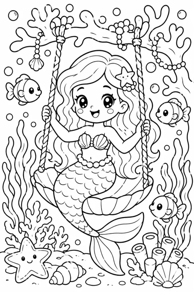 Mermaid Design 6 - Mermaid Coloring Pages Free Printable for Kids & Adults