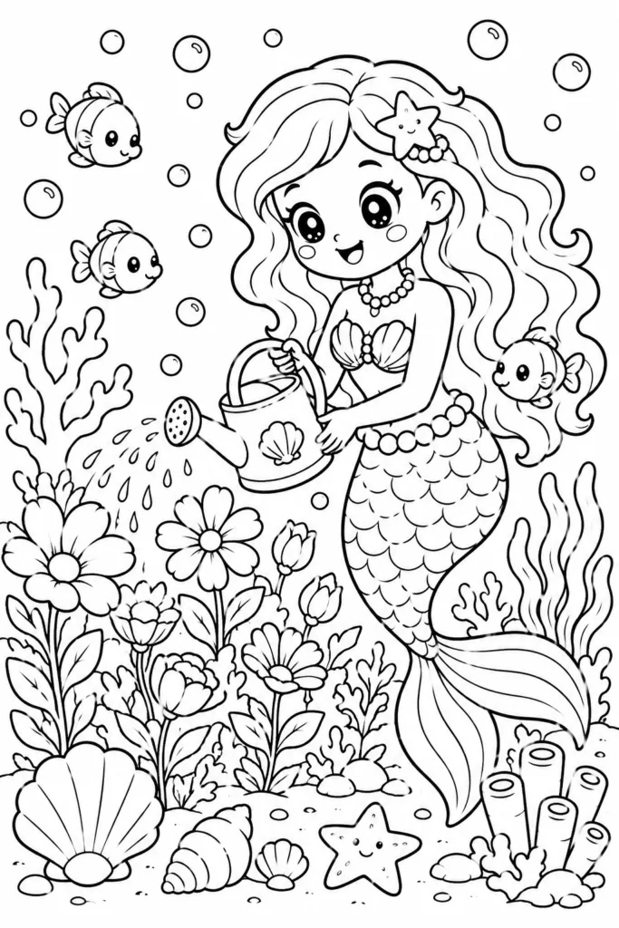 Mermaid Design 7 - Mermaid Coloring Pages Free Printable for Kids & Adults