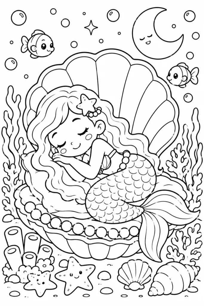 Mermaid Design 8 - Mermaid Coloring Pages Free Printable for Kids & Adults