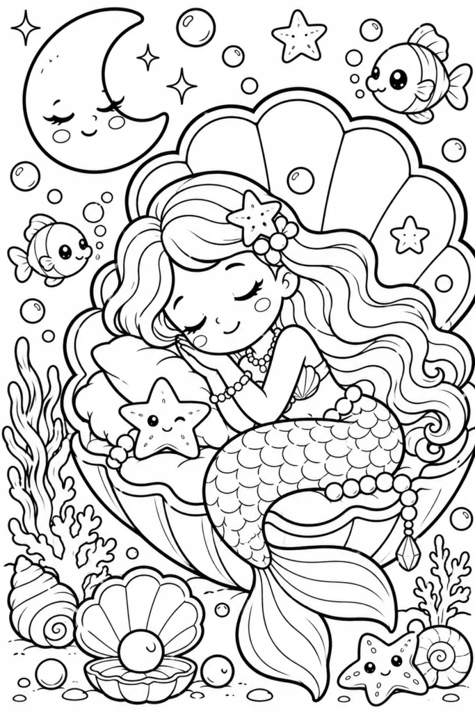 Mermaid Design 9 - Mermaid Coloring Pages Free Printable for Kids & Adults