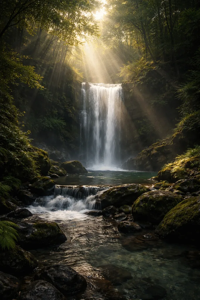 Morning light forest waterfall - Aesthetic Wallpapers for Mobile - Stunning Ideas