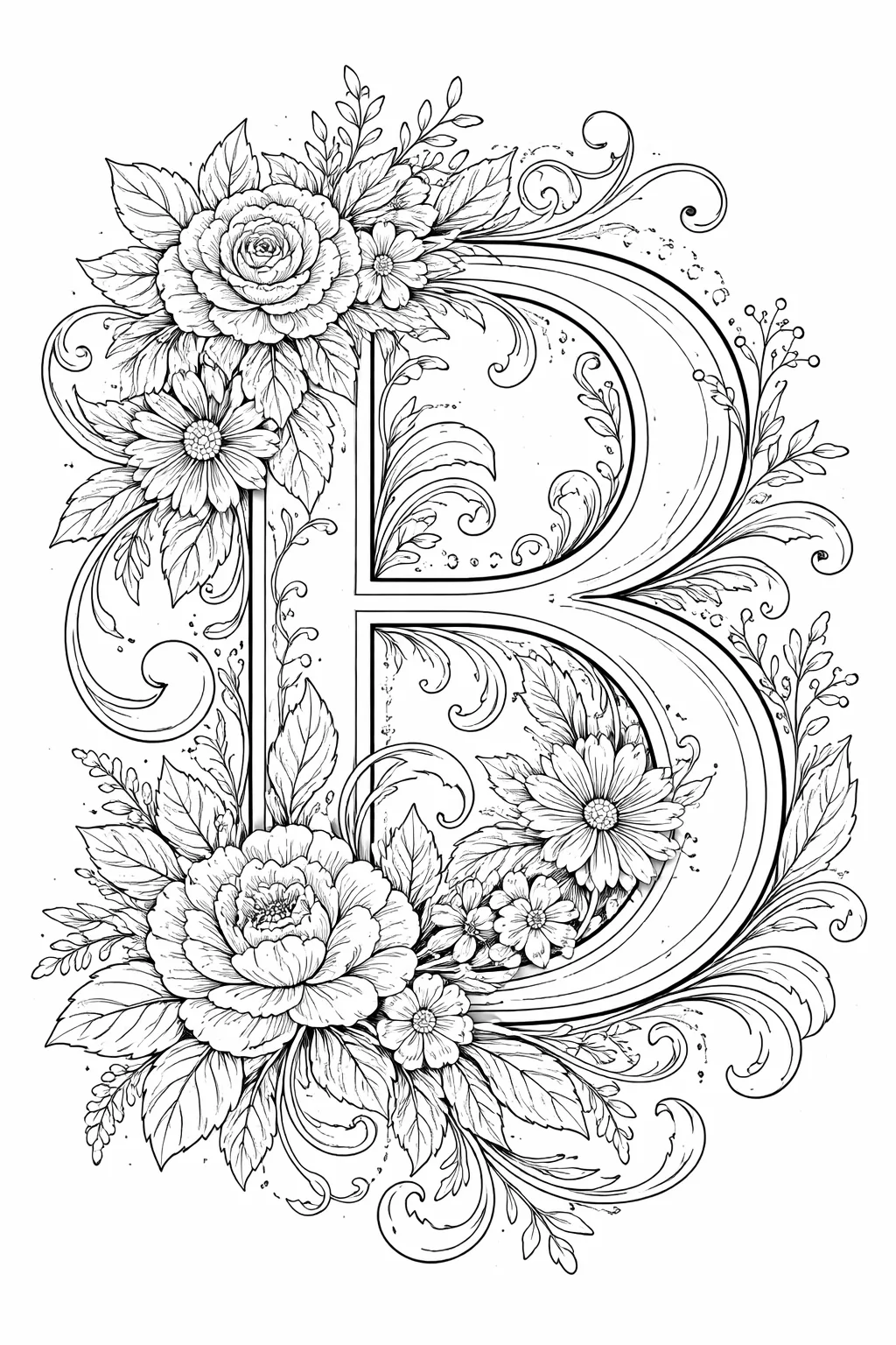 Ornate floral letter - Alphabet Letter B Coloring Pages Free Printable - Adorable