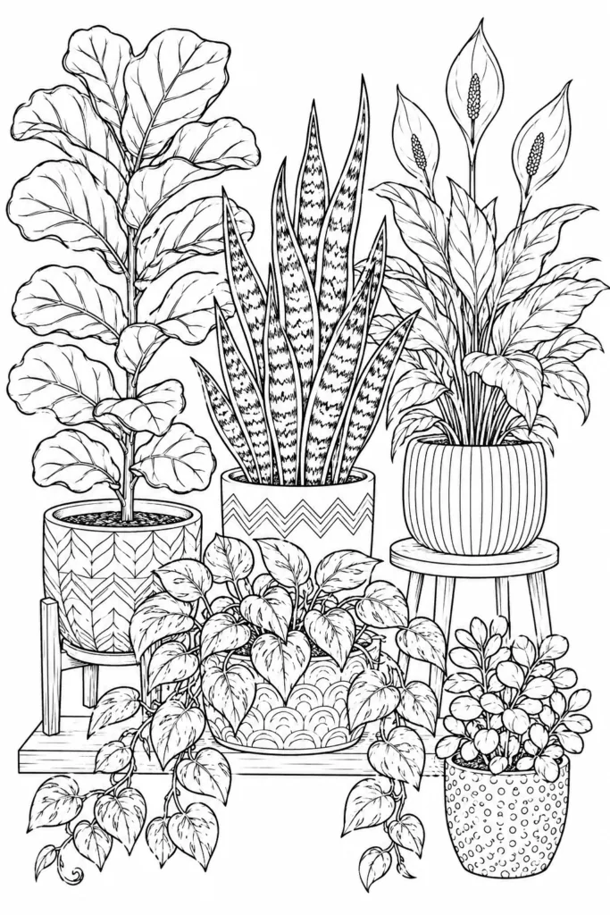 Plants Design 3 - Plants Coloring Pages Free Printable for Kids - Creative