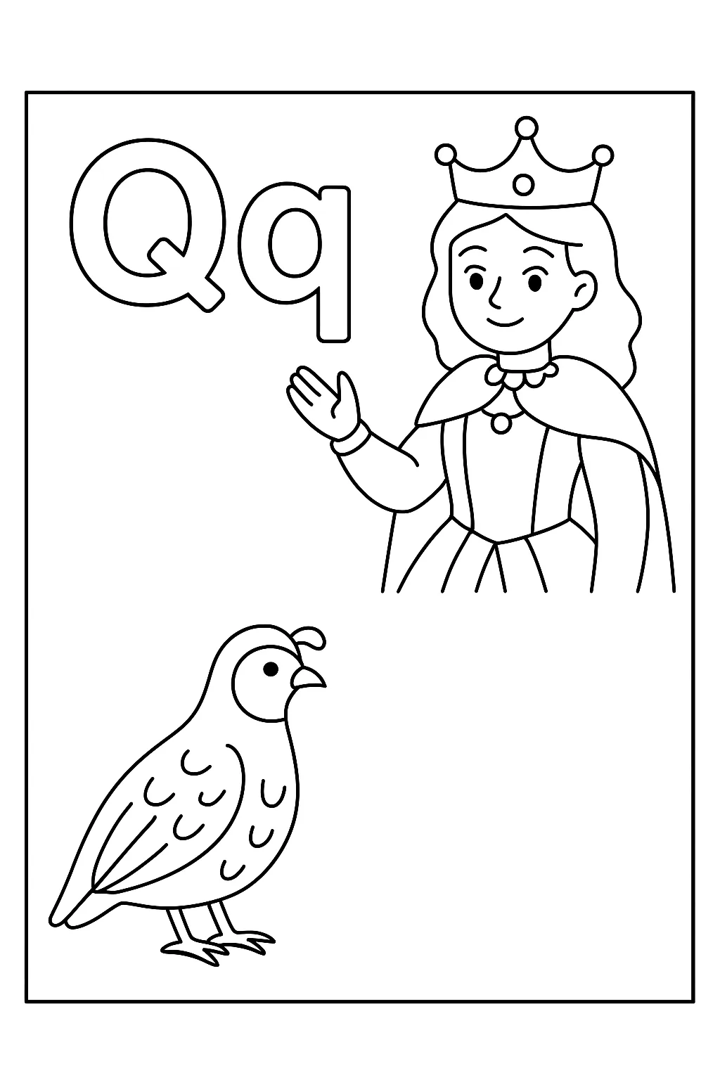 Queen quail - Free Printable Alphabet Coloring Pages/Book with Pictures (Ultimate Guide for Kids & Parents!)