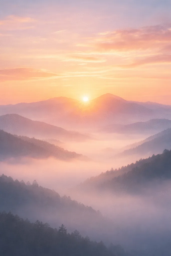Serene sunrise over misty mountains - Aesthetic Wallpapers for Mobile - Stunning Minimal