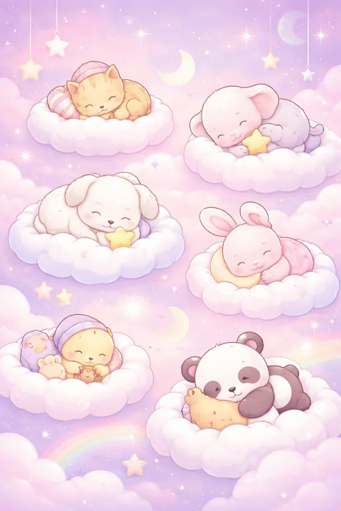 Sleepy friends pastel sky - Adorable Wallpapers - Mobile