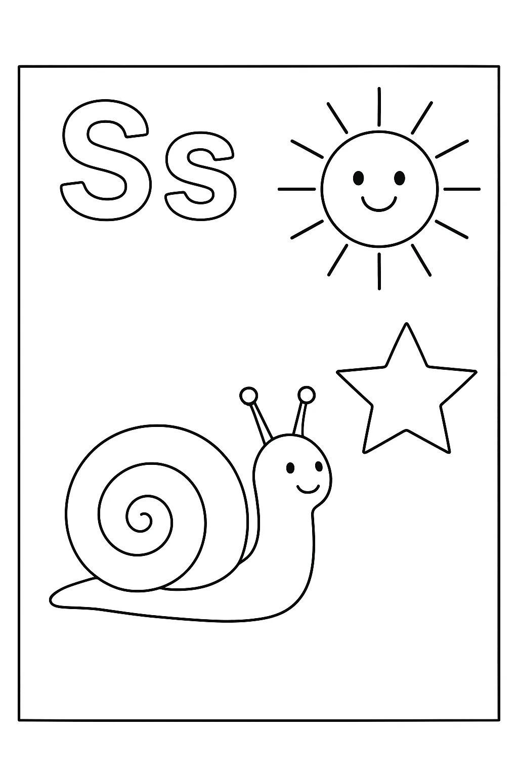 Snail sun star - Free Printable Alphabet Coloring Pages/Book with Pictures (Ultimate Guide for Kids & Parents!)